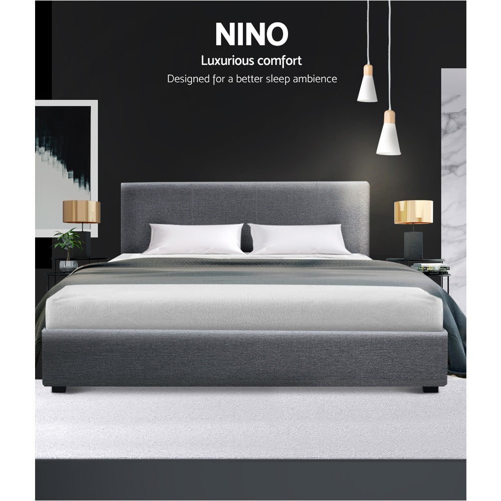 Korra Bed Frame Queen Size Gas Lift Grey NINO
