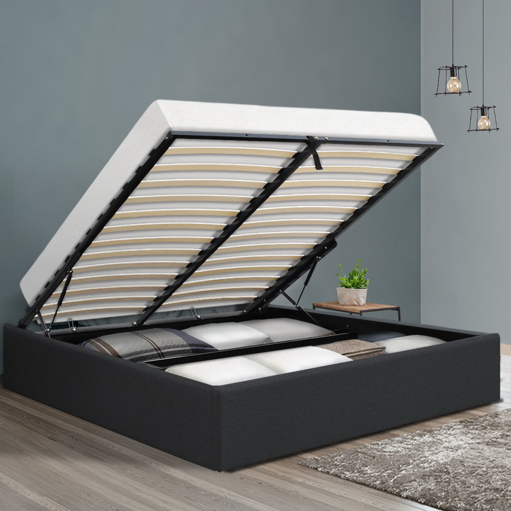 Korra Bed Frame Queen Size Gas Lift Base Charcoal TOKI