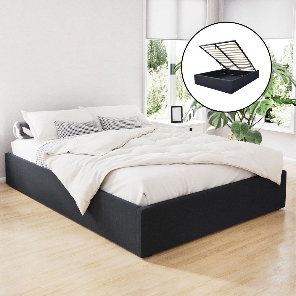 Korra Bed Frame Queen Size Gas Lift Base Charcoal TOKI