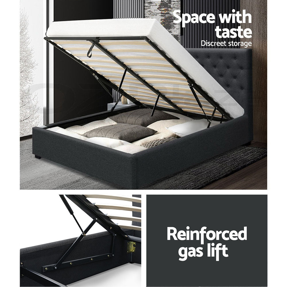 Korra Bed Frame Double Size Gas Lift Charcoal VILA