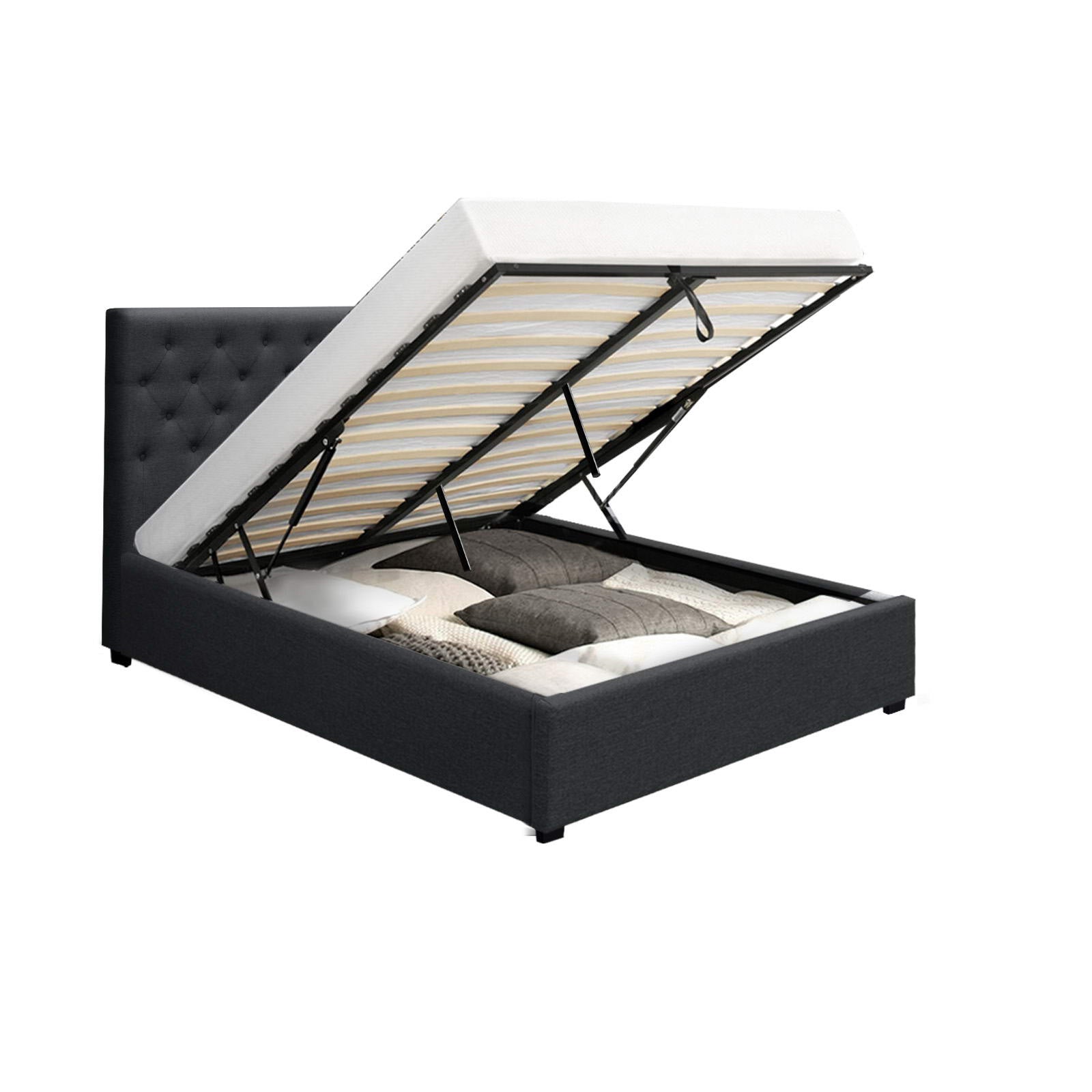 Korra Bed Frame Queen Size Gas Lift Charcoal VILA