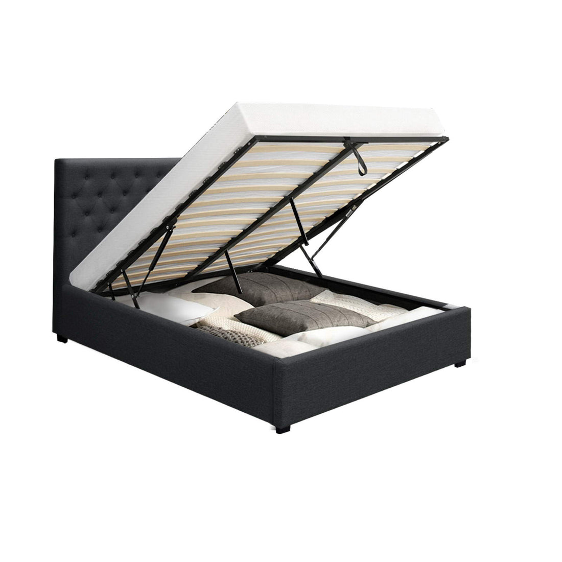 Korra Bed Frame Queen Size Gas Lift Charcoal VILA