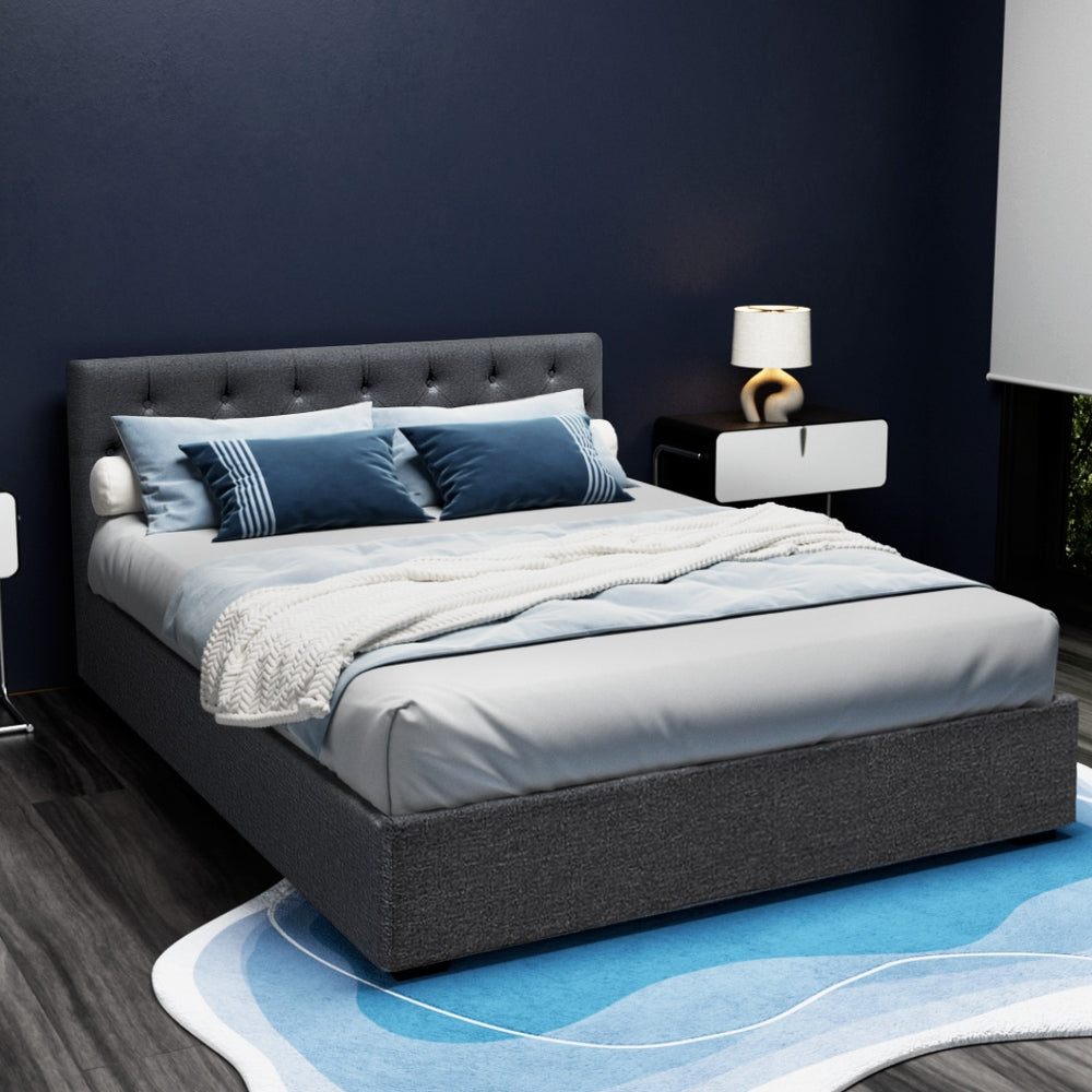 Korra Bed Frame Queen Size Gas Lift Charcoal VILA