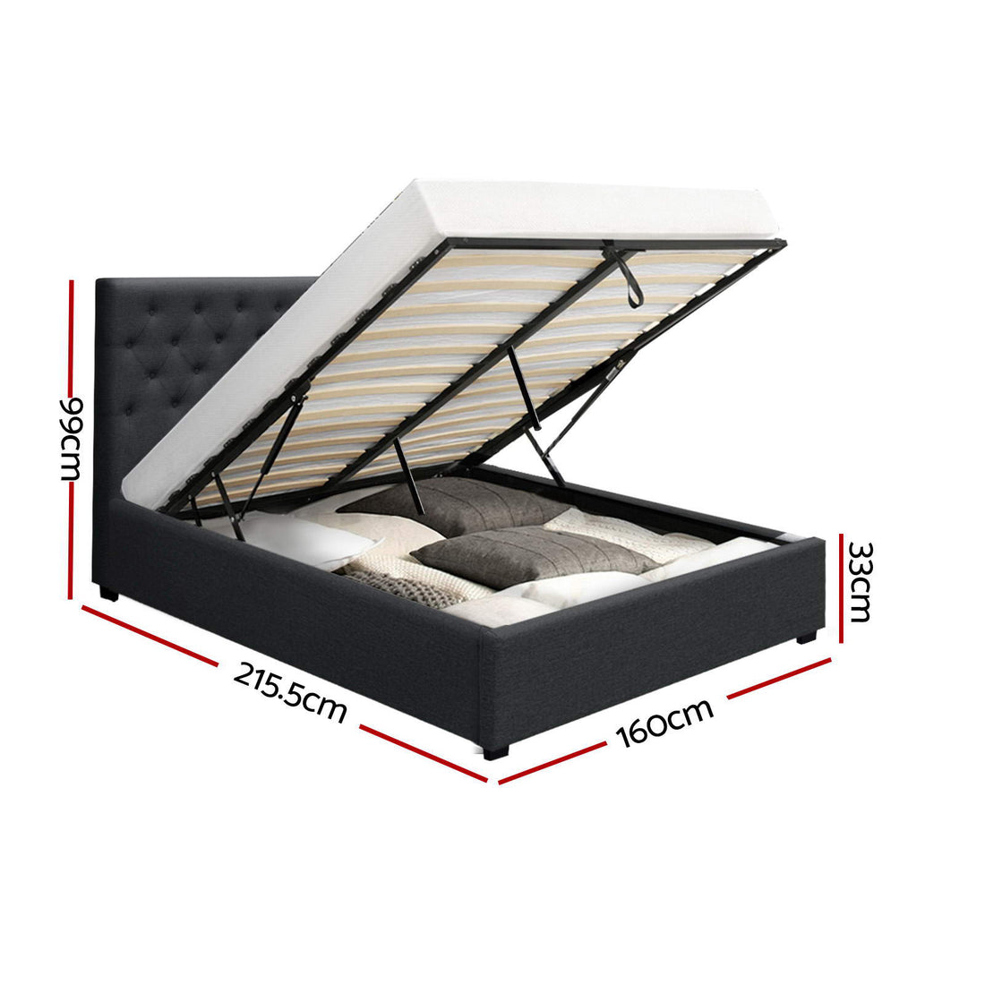Korra Bed Frame Queen Size Gas Lift Charcoal VILA