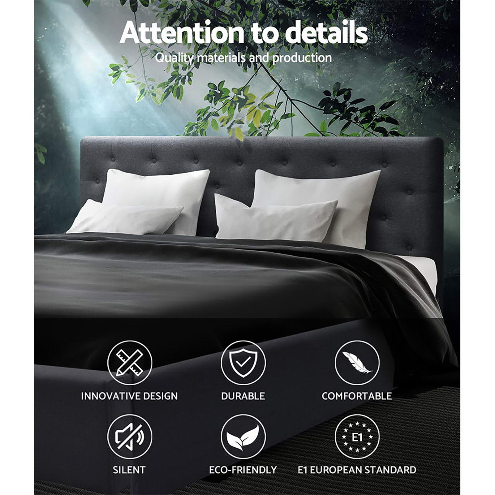 Korra Bed Frame Queen Size Gas Lift Charcoal VILA