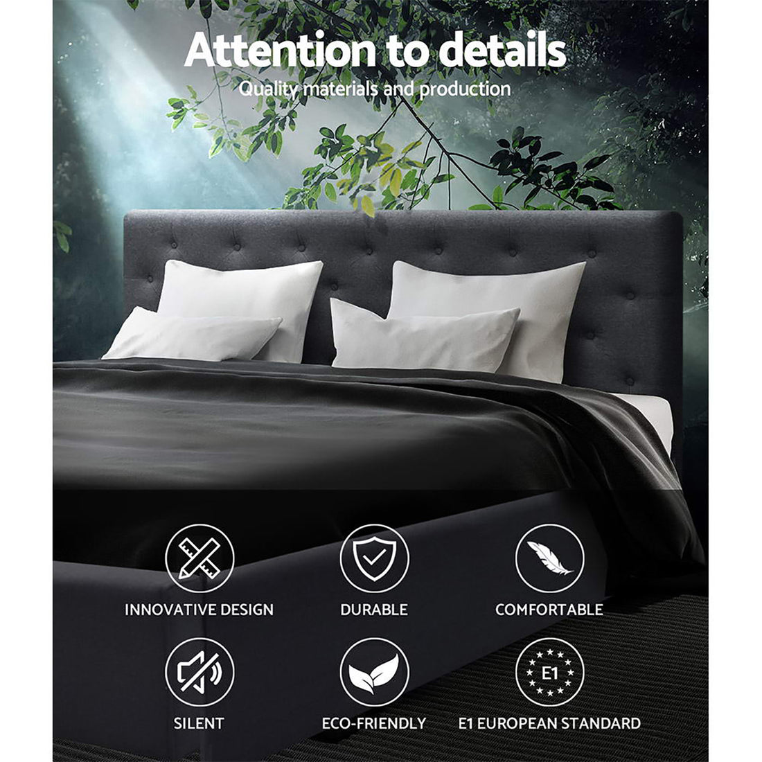 Korra Bed Frame Queen Size Gas Lift Charcoal VILA