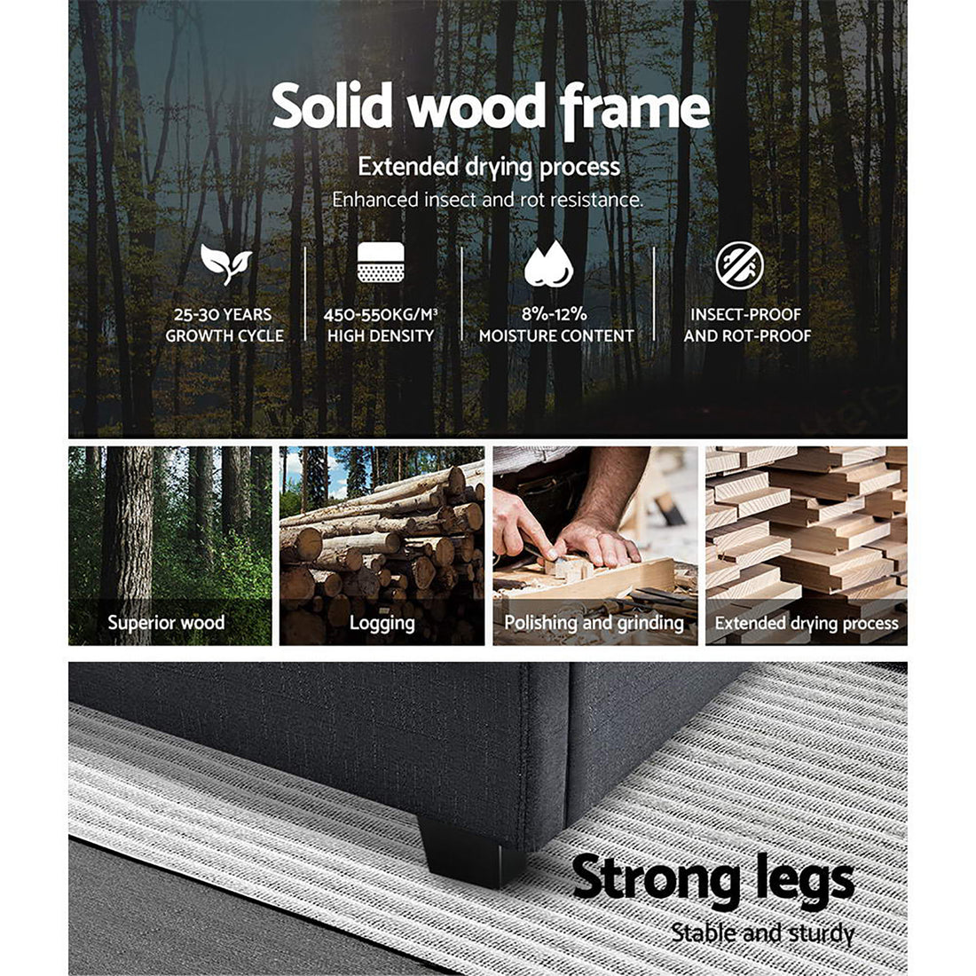 Korra Bed Frame Queen Size Gas Lift Charcoal VILA