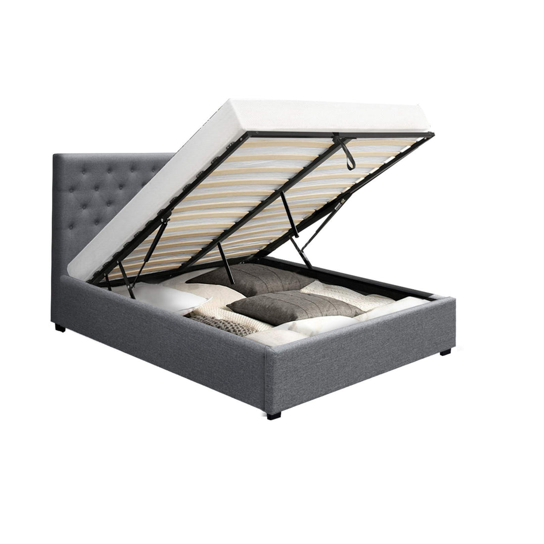 Korra Bed Frame Queen Size Gas Lift Grey VILA
