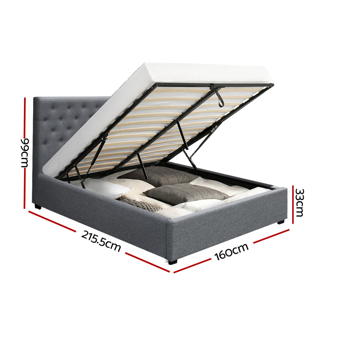 Korra Bed Frame Queen Size Gas Lift Grey VILA