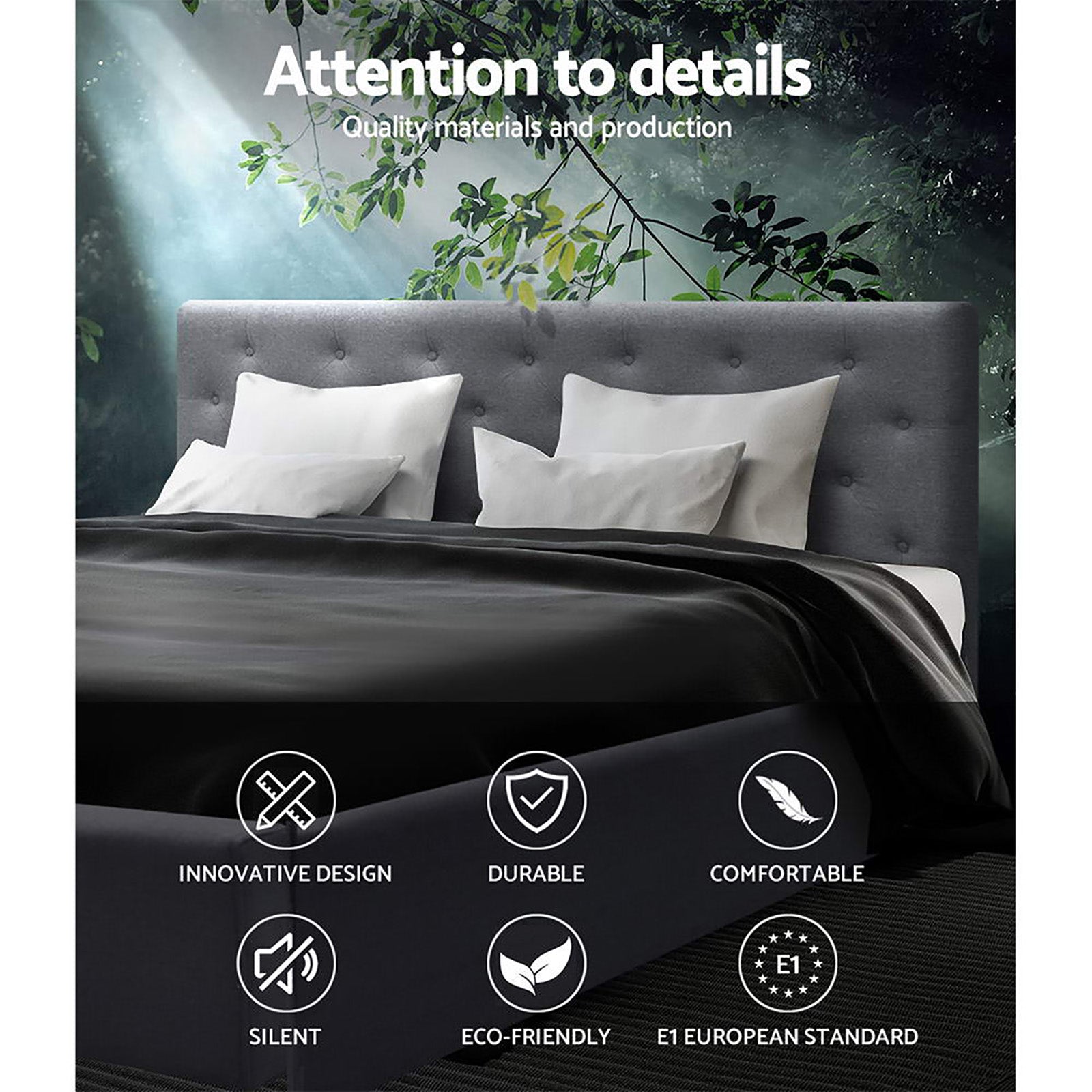 Korra Bed Frame Queen Size Gas Lift Grey VILA