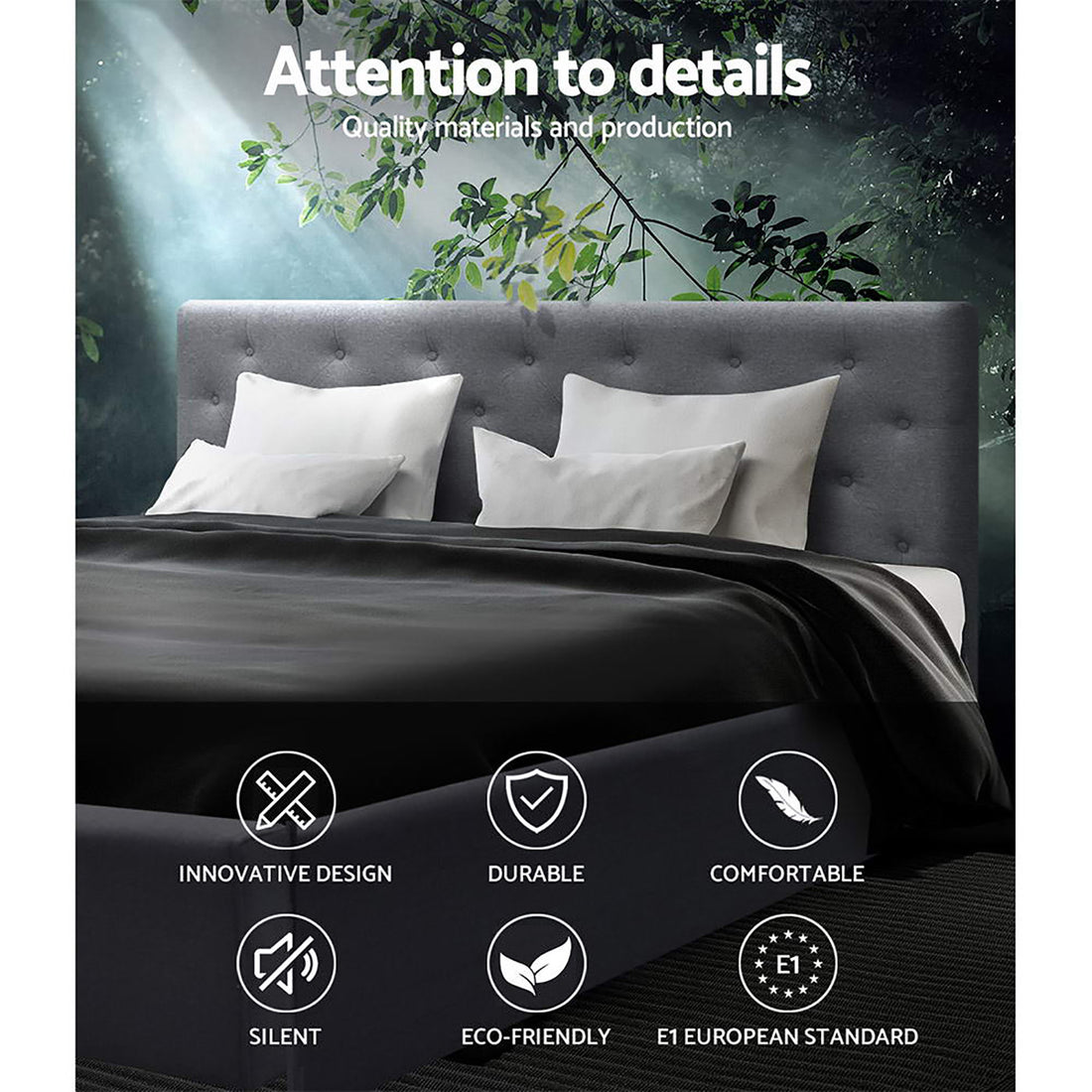 Korra Bed Frame Queen Size Gas Lift Grey VILA