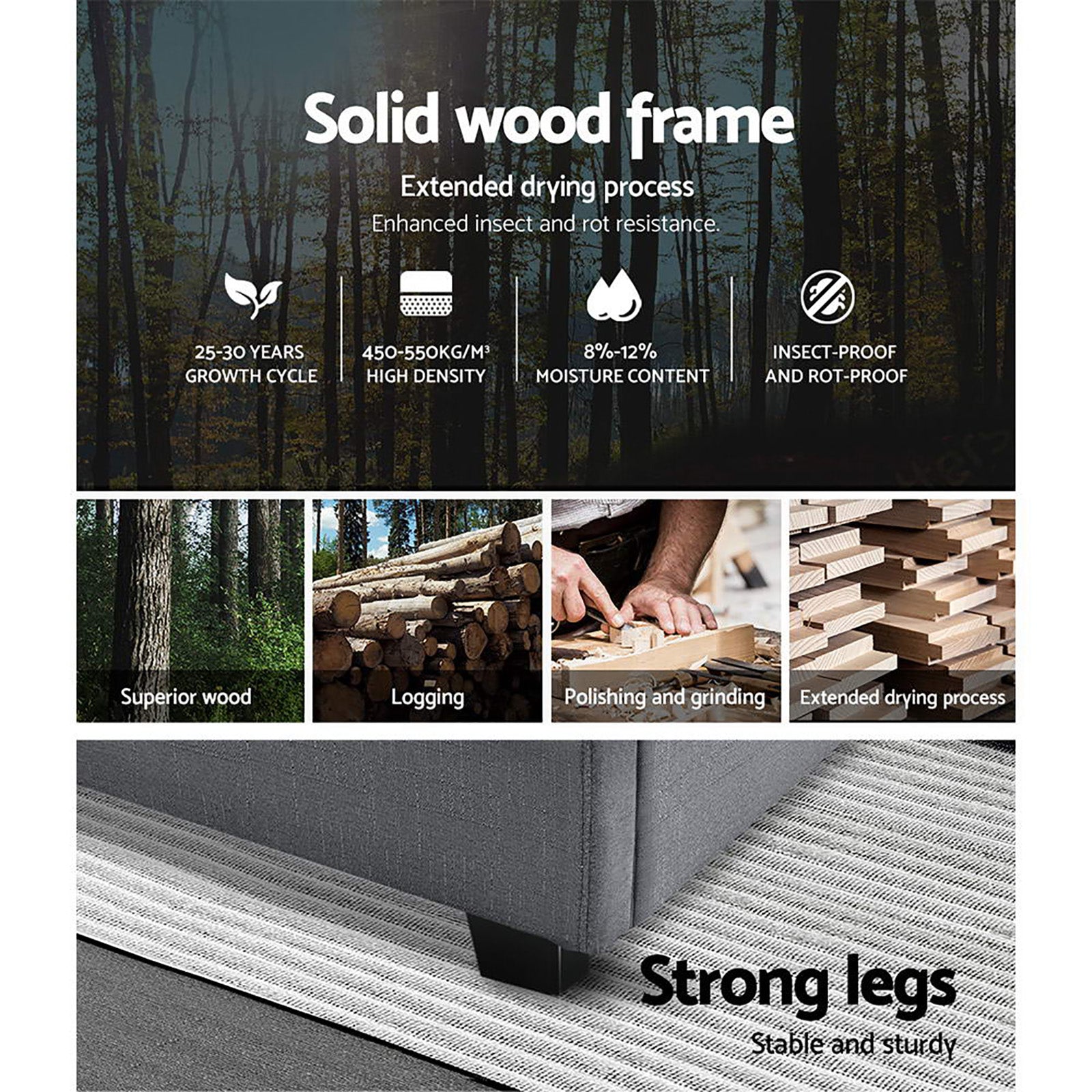 Korra Bed Frame Queen Size Gas Lift Grey VILA