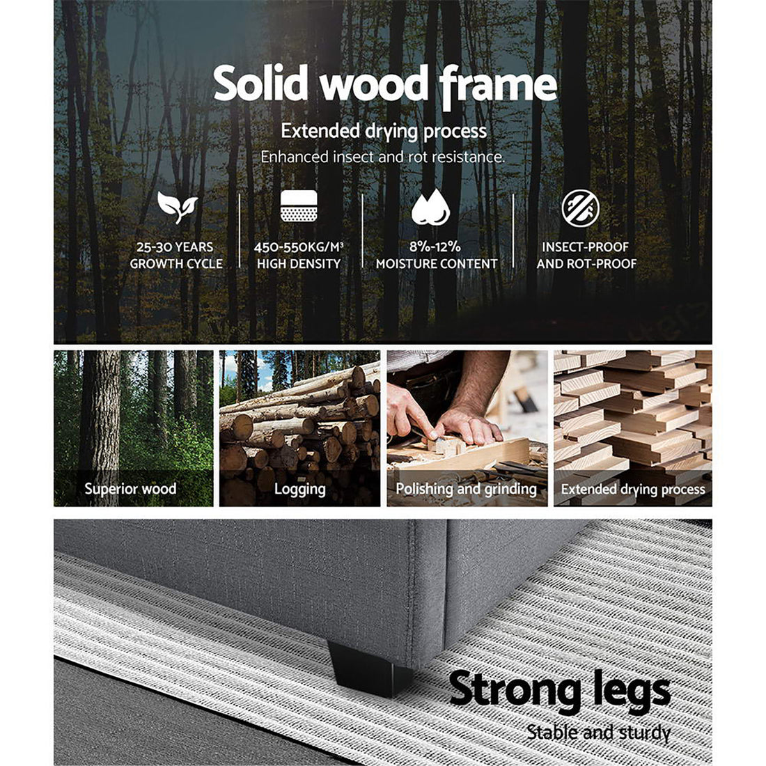 Korra Bed Frame Queen Size Gas Lift Grey VILA