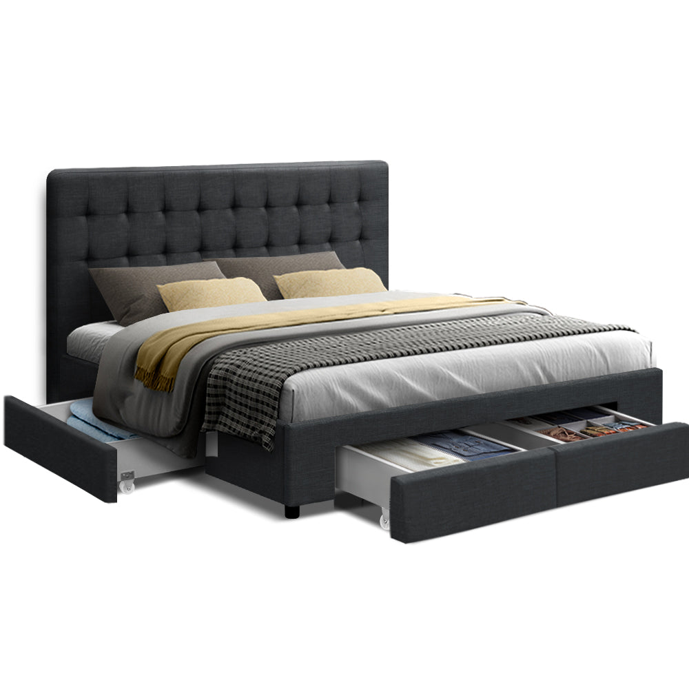 Korra Bed Frame Double Size with 4 Drawers Grey AVIO