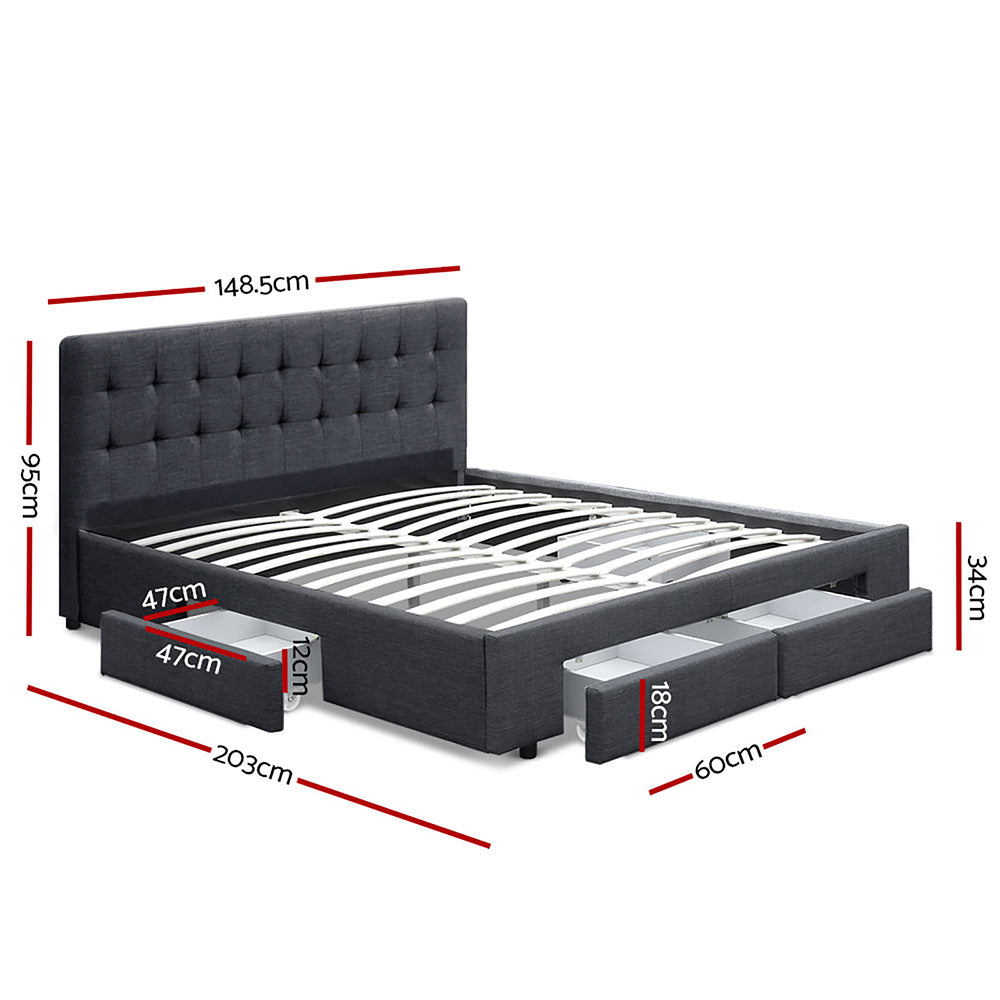 Korra Bed Frame Double Size with 4 Drawers Grey AVIO