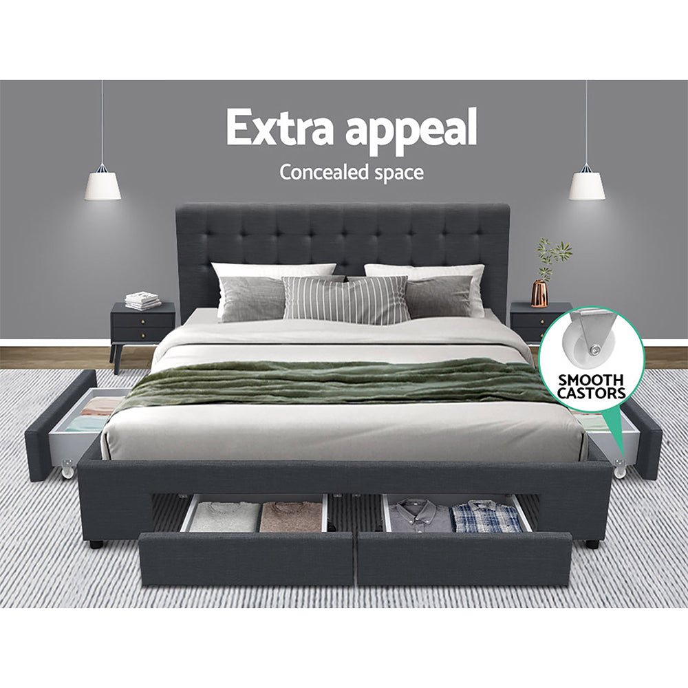 Korra Bed Frame Double Size with 4 Drawers Grey AVIO