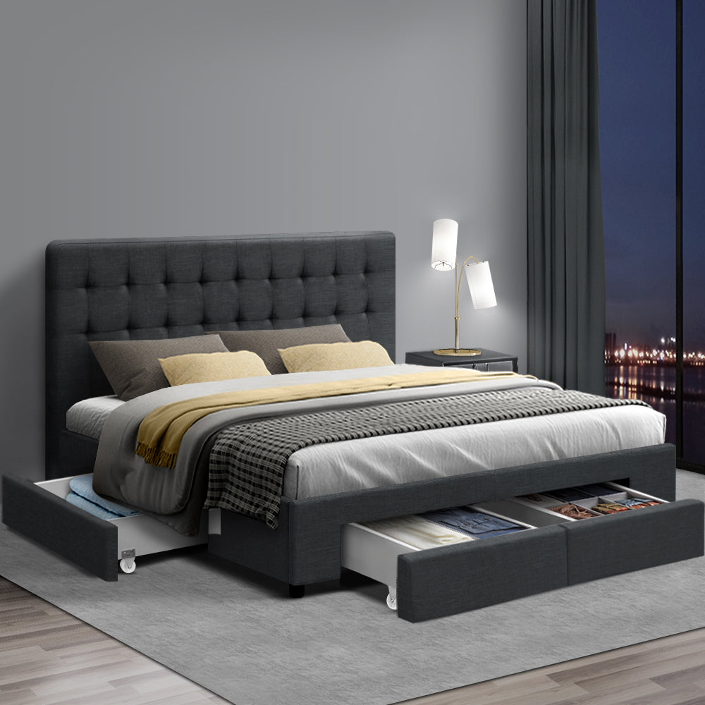 Korra Bed Frame Double Size with 4 Drawers Grey AVIO
