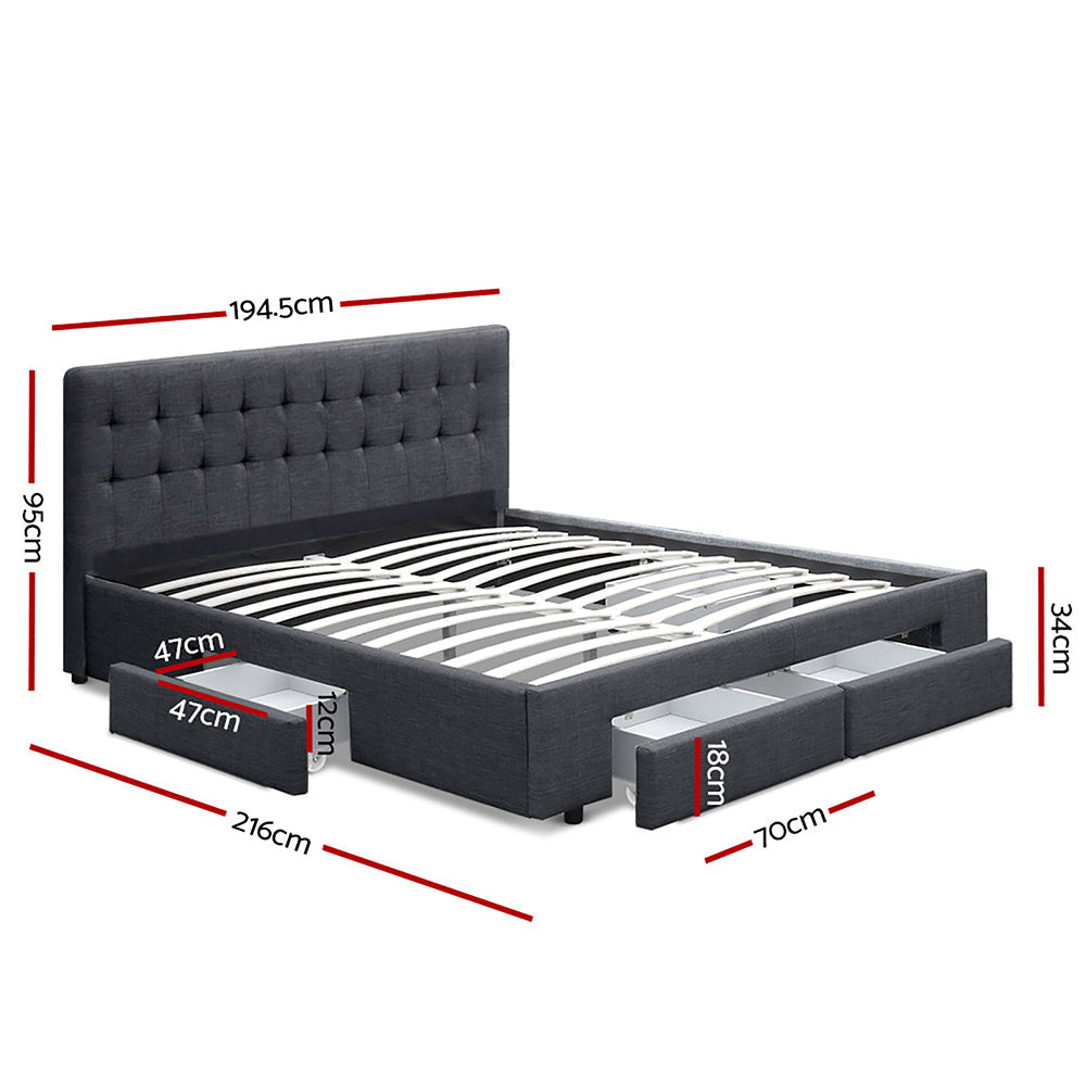 Korra Bed Frame King Size with 4 Drawers Charcoal AVIO