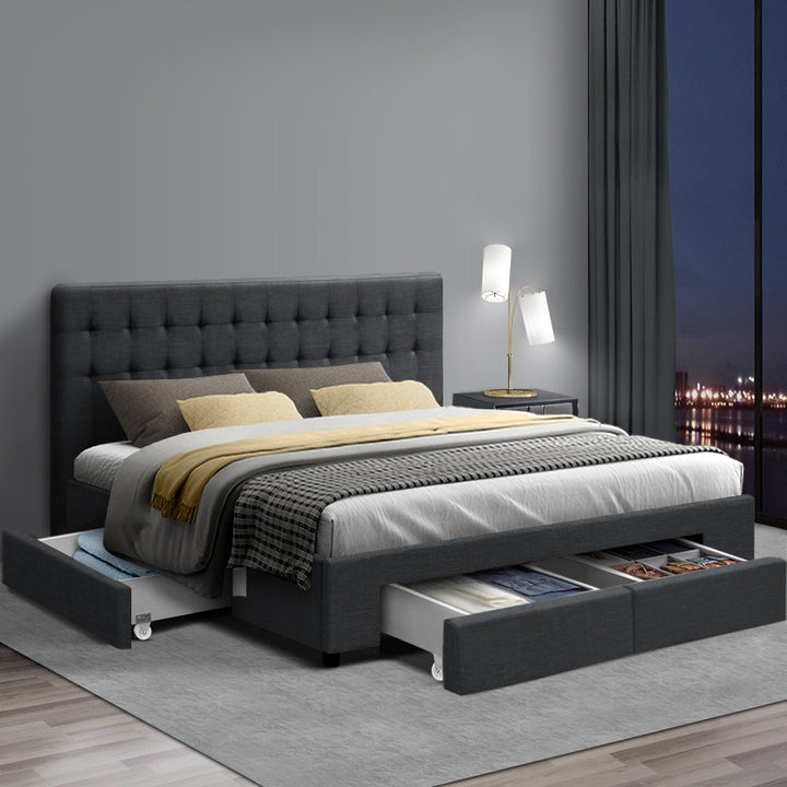 Korra Bed Frame King Size with 4 Drawers Charcoal AVIO