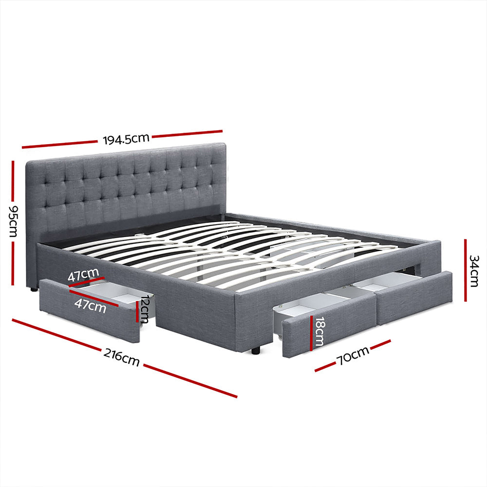 Korra Bed Frame King Size with 4 Drawers Grey AVIO