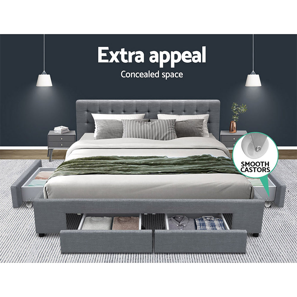 Korra Bed Frame King Size with 4 Drawers Grey AVIO