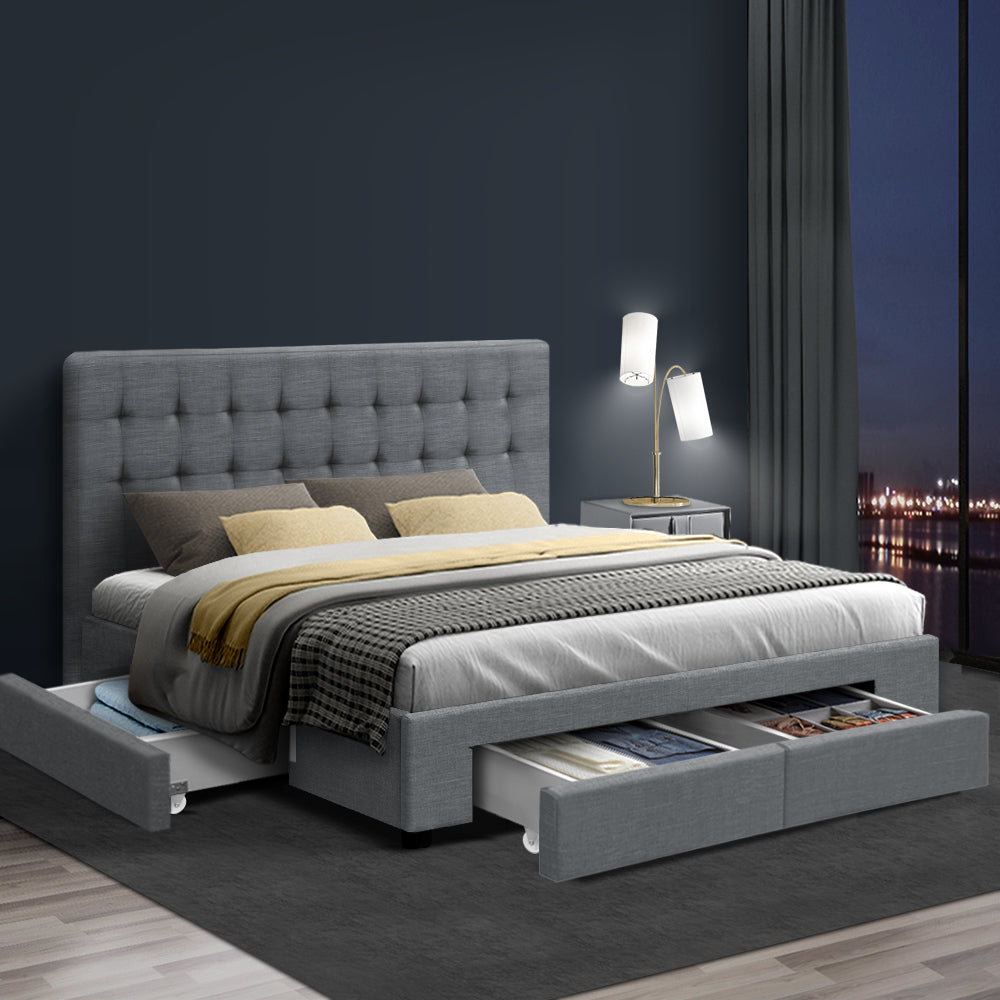 Korra Bed Frame King Size with 4 Drawers Grey AVIO