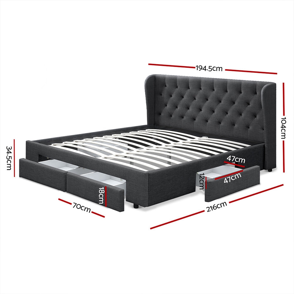 Korra Bed Frame King Size with 4 Drawers Charcoal MILA