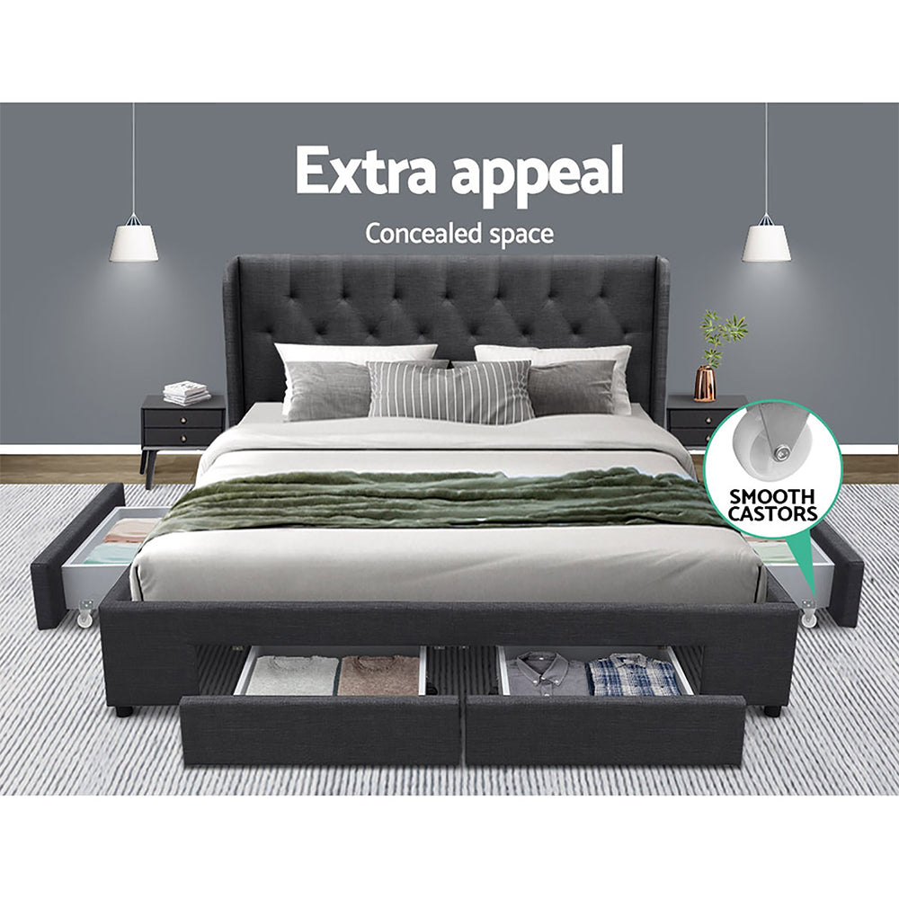 Korra Bed Frame King Size with 4 Drawers Charcoal MILA