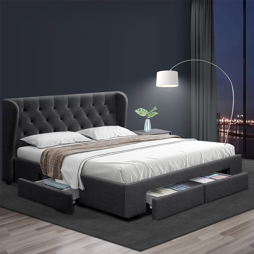 Korra Bed Frame King Size with 4 Drawers Charcoal MILA