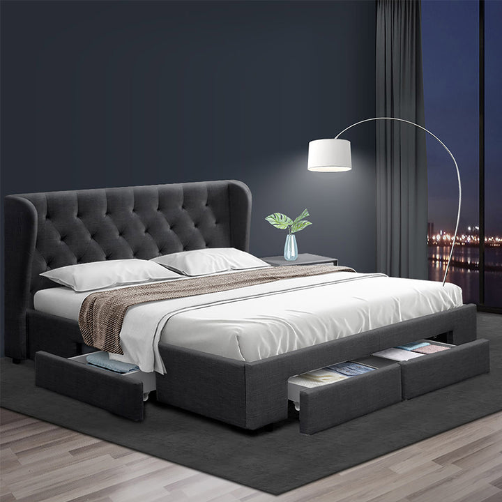 Korra Bed Frame Queen Size with 4 Drawers Charcoal MILA
