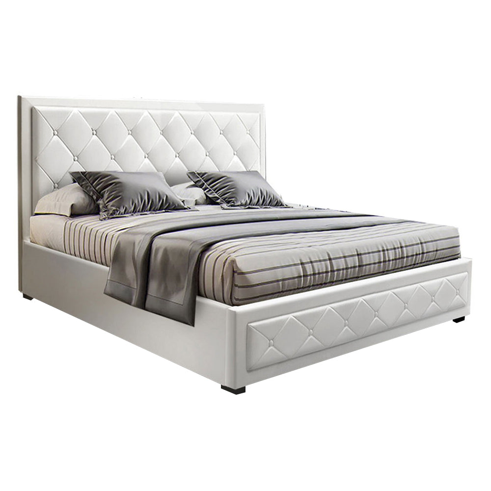 Korra Bed Frame Double Size Gas Lift White TIYO