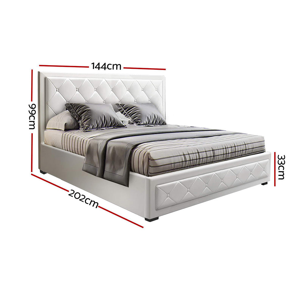 Korra Bed Frame Double Size Gas Lift White TIYO