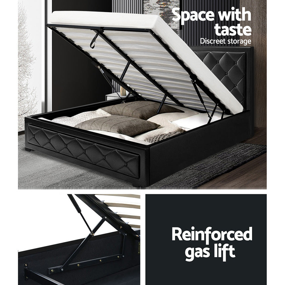 Korra Bed Frame Double Size Gas Lift Black TIYO