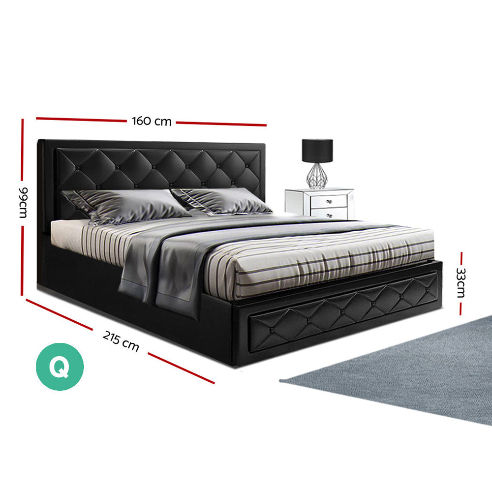 Korra Bed Frame Queen Size Gas Lift Black TIYO