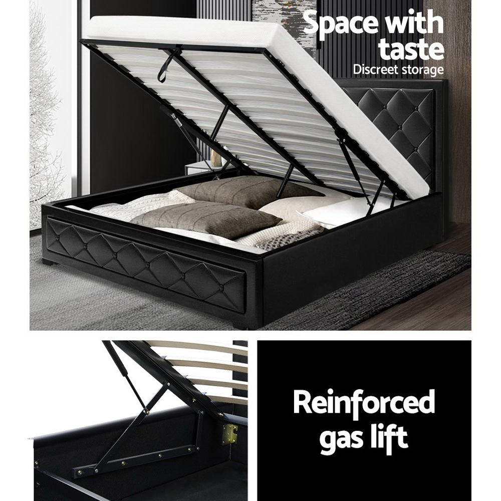 Korra Bed Frame Queen Size Gas Lift Black TIYO