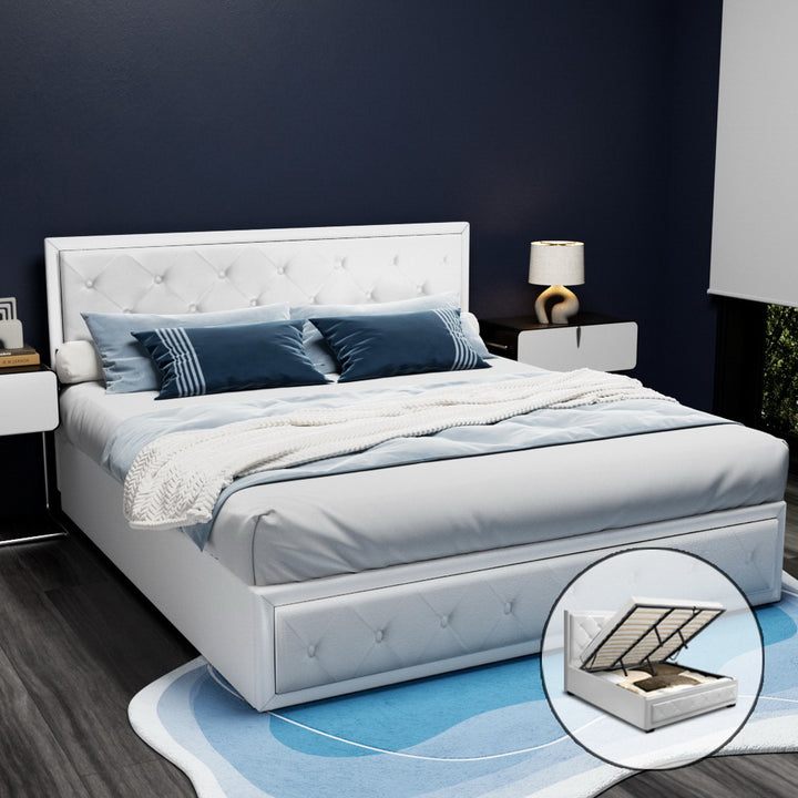 Korra Bed Frame King Size Gas Lift White TIYO