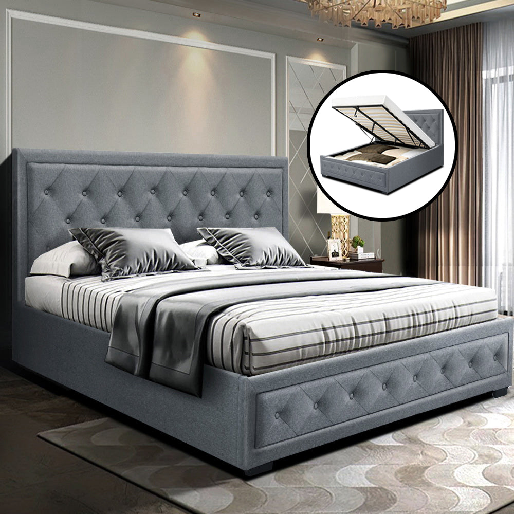 Korra Bed Frame Queen Size Gas Lift Grey TIYO