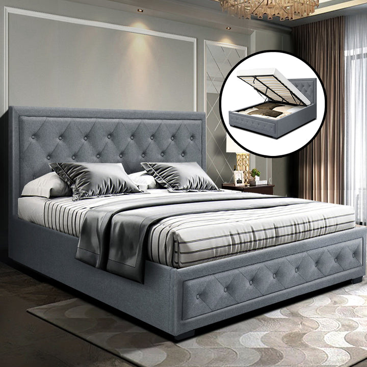 Korra Bed Frame Queen Size Gas Lift Grey TIYO