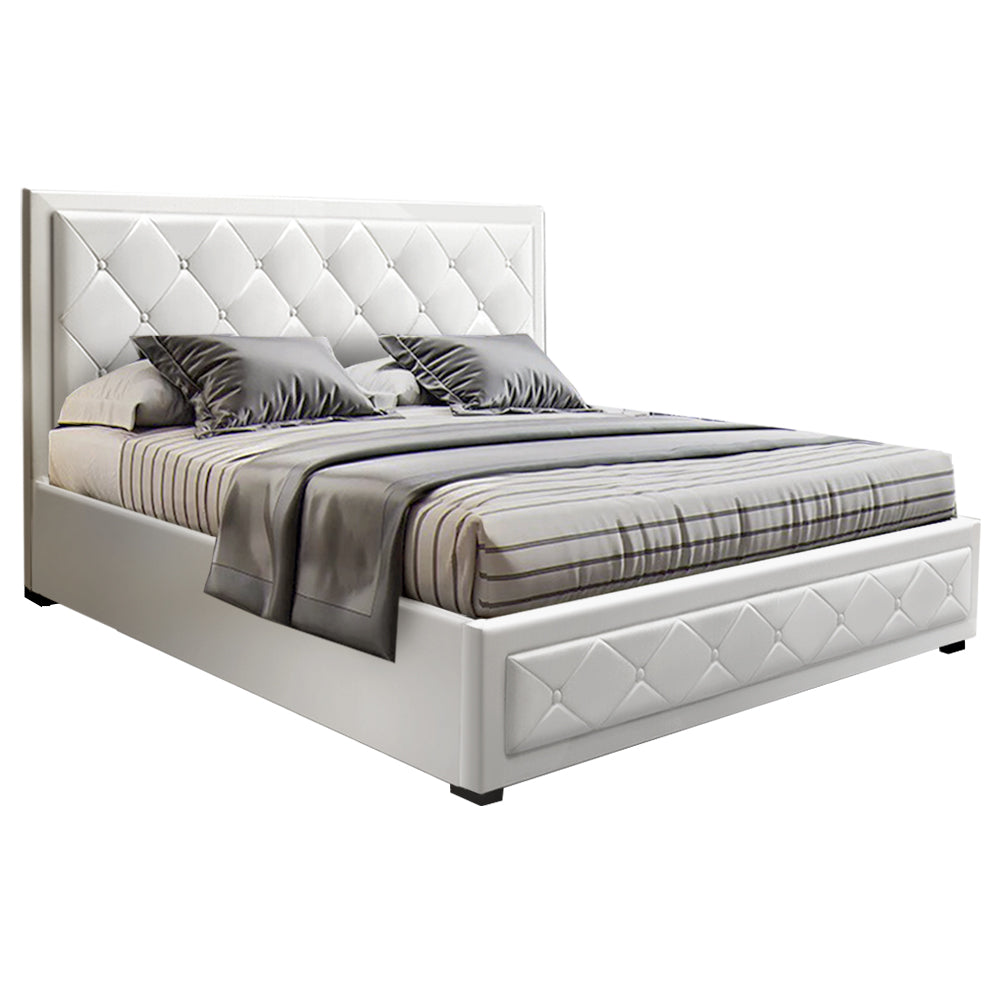 Korra Bed Frame Queen Size Gas Lift White TIYO