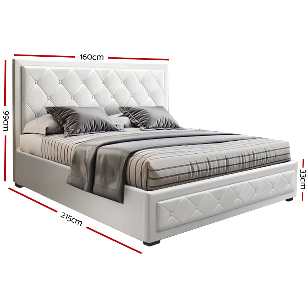 Korra Bed Frame Queen Size Gas Lift White TIYO