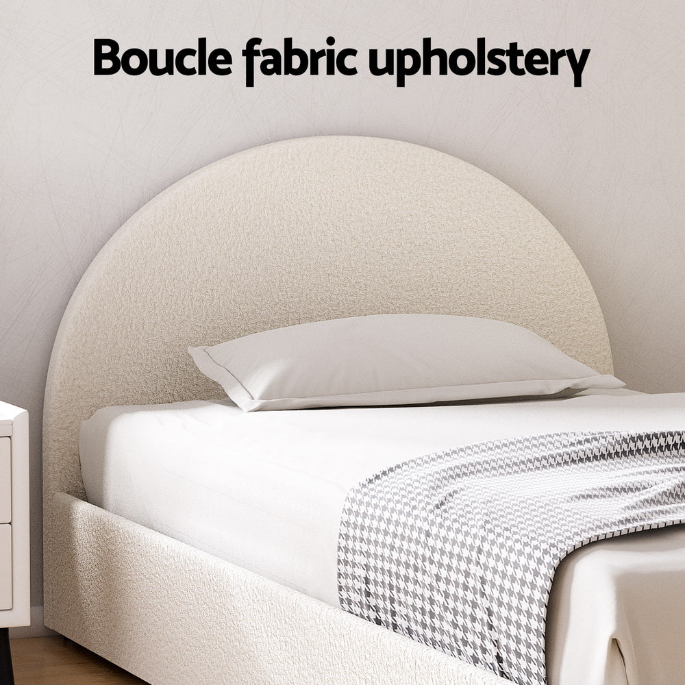 Korra Bed Frame Gas Lift Strorage Beds Base Platform Boucle Fabric King Single ELLA