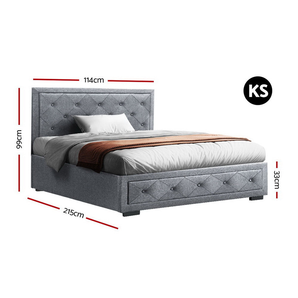 Korra Bed Frame King Single Size Gas Lift Storage Mattress Base Wooden Grey