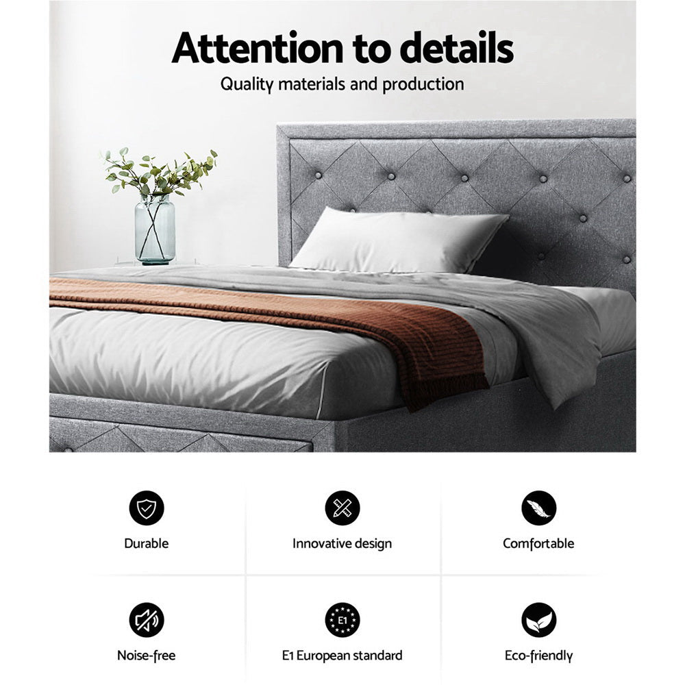 Korra Bed Frame King Single Size Gas Lift Storage Mattress Base Wooden Grey