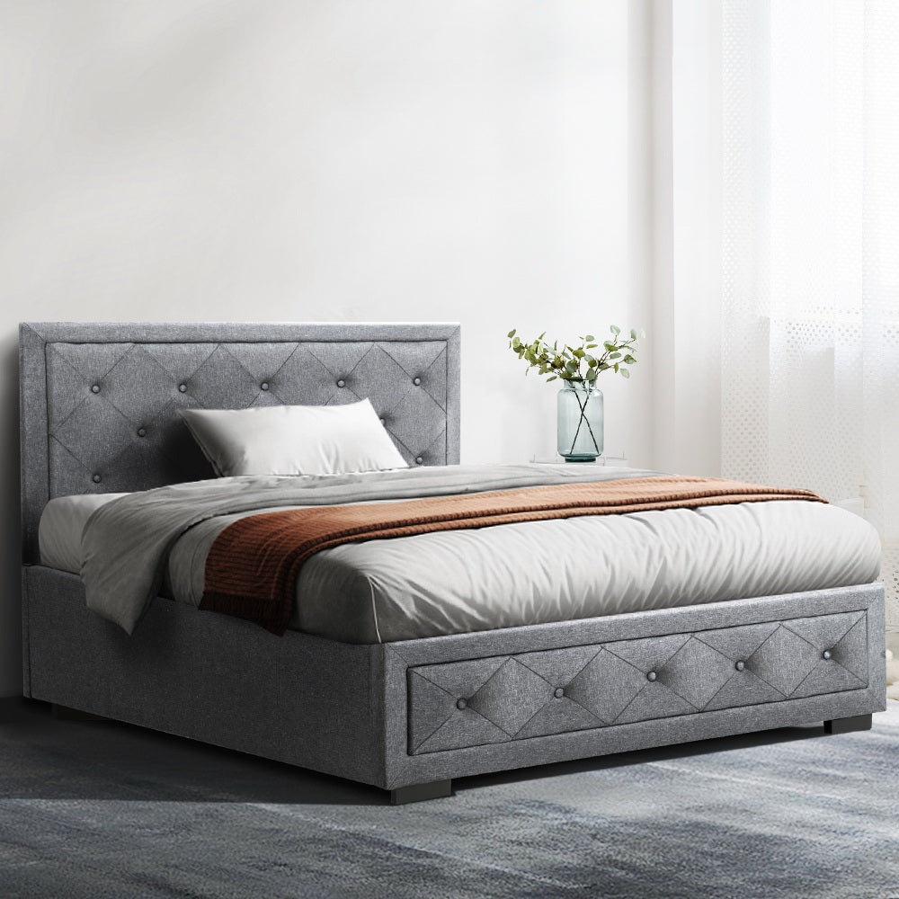 Korra Bed Frame King Single Size Gas Lift Storage Mattress Base Wooden Grey