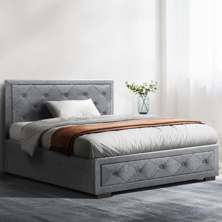 Korra Bed Frame King Single Size Gas Lift Storage Mattress Base Wooden Grey