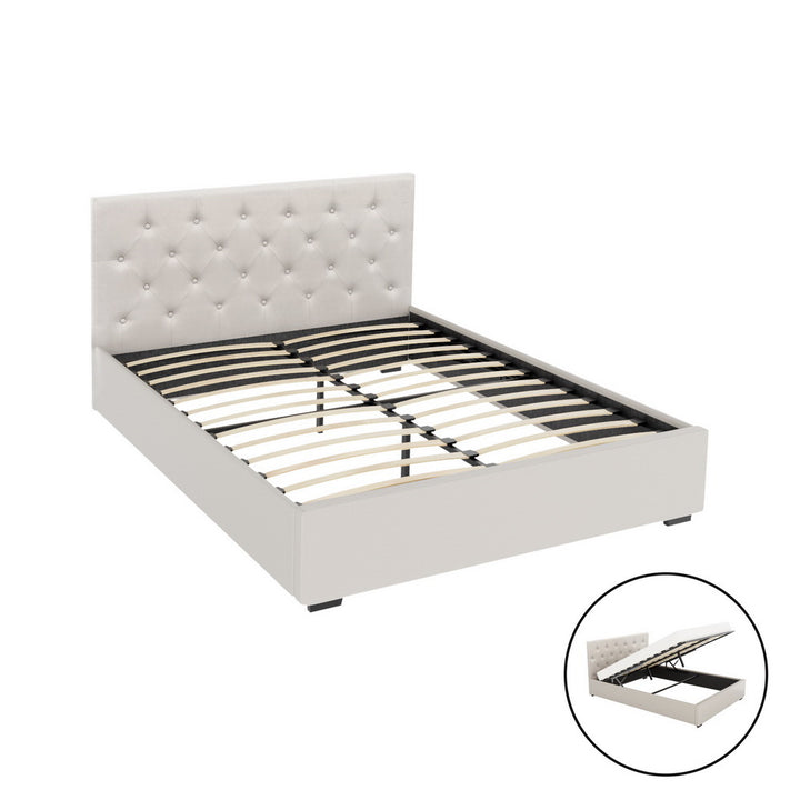 Korra Bed Frame Double Size Gas Lift Beige VILA