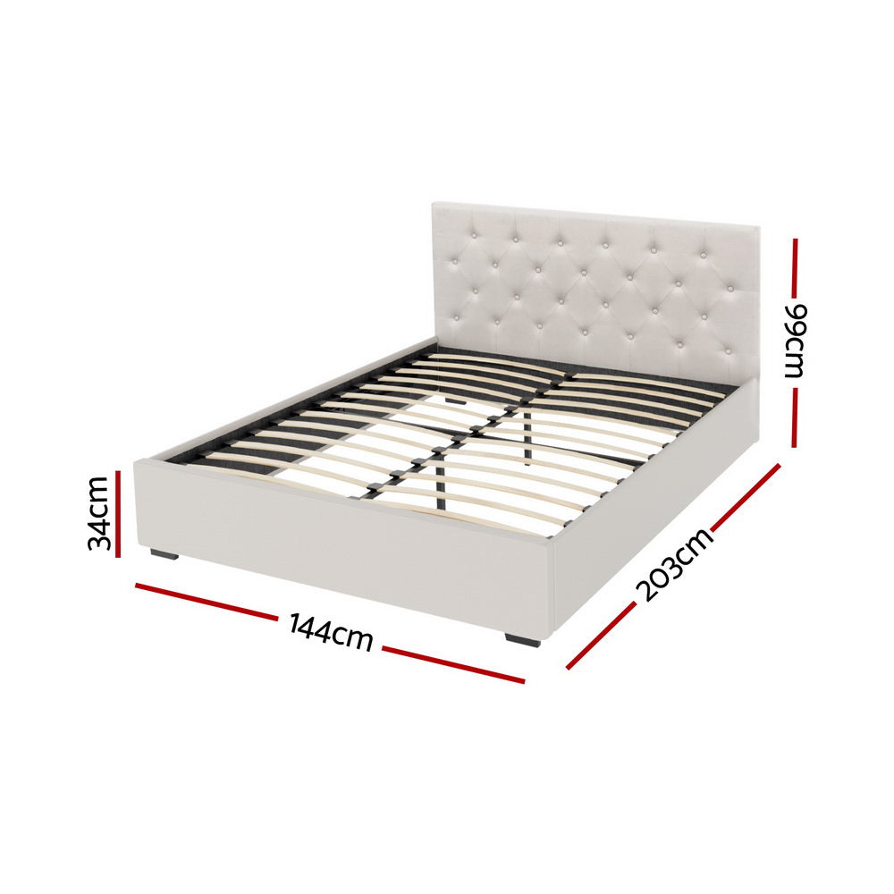 Korra Bed Frame Double Size Gas Lift Beige VILA