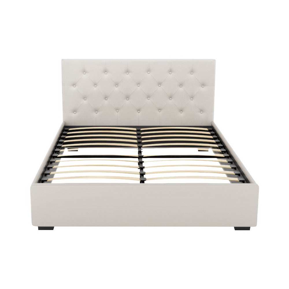 Korra Bed Frame Double Size Gas Lift Beige VILA