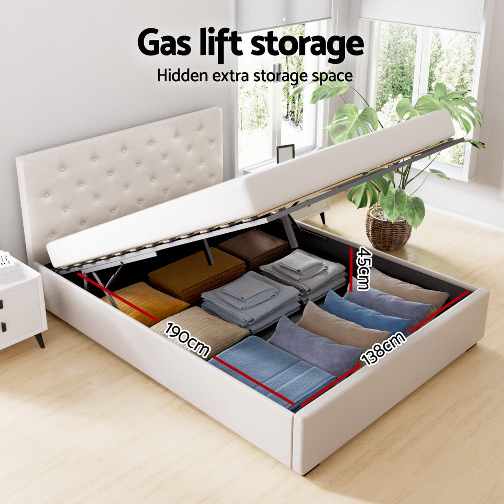 Korra Bed Frame Double Size Gas Lift Beige VILA