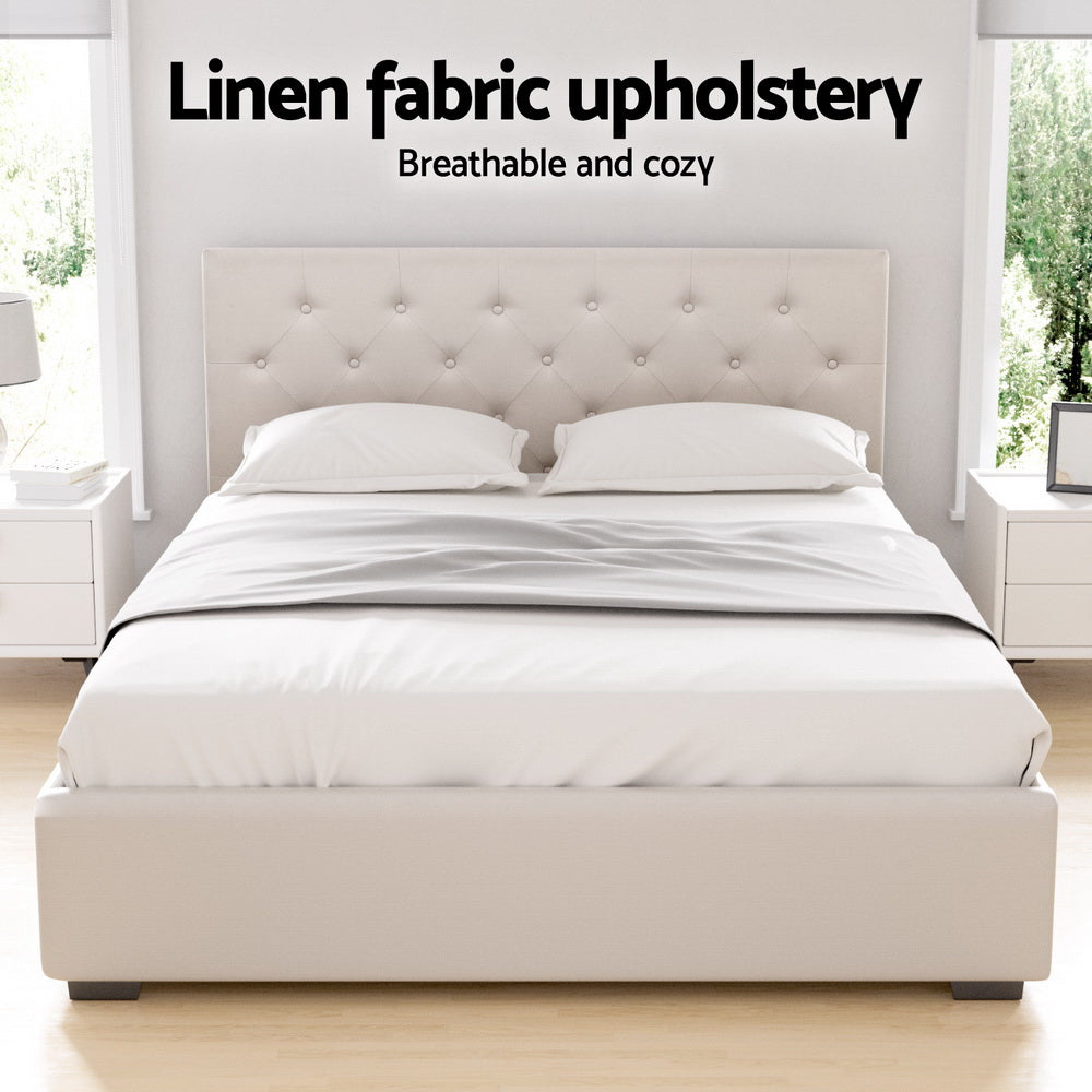 Korra Bed Frame Double Size Gas Lift Beige VILA